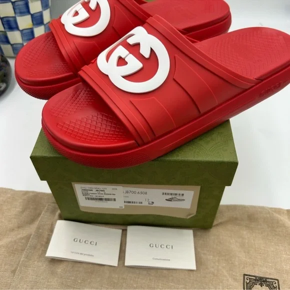 Men’s Gucci interlocking G rubber pool slides size 12 made in Italy - Picture 2 of 10